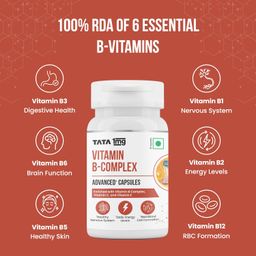 Tata 1mg Vitamin B Complex Capsules with 100% RDA for B1,B2,B3,B5,B6,Biotin, with Vitamin C and E, Helps Maintain Energy, Immunity and Skin Health, For Women & Men, Pack of 60 Vegetarian Capsules image 4