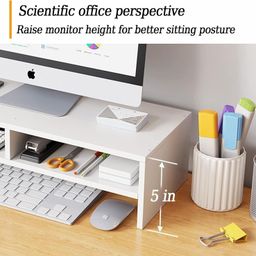 Delavala Monitor Stand Riser,2 Tiers Computer Monitor Stand with 3 Layer Storage Shelf,Wood Monitor Stand with Storage Organizer for Printer,PC,Save Space Laptop Stand Desk for Home and Office image 4