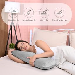 MY ARMOR Memory Foam Half Body Side Pillow for Pregnancy & Hugging, Long Cuddle Pillow Suitable for Side Sleepers & Back Support - Velvet Cover - 30x10x5 Inches, Grey image 4