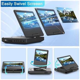 pjgcwb 9.5" Portable DVD Player with 7.5" Swivel Display Screen, 5-Hour Built-in Rechargeable Battery, Car DVD Player,Supports SD Card/USB/CD/DVD and Multiple Disc Formats, High Volume Speaker,Black�� image 5