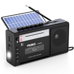PRUNUS J-360TS Cassette Tape Player Boombox with Bluetooth,Tape Player Recorder, AM FM Portable Radio,Solar/Battery Operated/Rechargeable,AUX/TF/USB Drive, Headphone Jack,Tape Recorder Cassette Player image 1