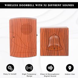 GLUN® Smart Wireless Home Doorbell, Calling Bell for Home and Office Easy Install Battery-Powered Wooden Finish Elegant Design with Upto 100 Meter Range image 5