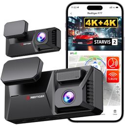 REDTIGER 4K+4K Dash Cam Front and Rear, Dual STARVIS 2 IMX678 Sensor, 5.8GHz WiFi APP Control Car Camera with Built-in 128GB, Voice Control, 4'' Touch Screen, HDR Night View, 24/7 Parking Mode(F77) image 1