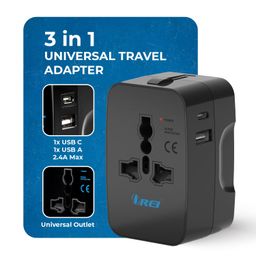 Orei Universal Charger Adapter with Type C - 3 in 1 International Travel Adapter - Universal Travel Adapter All in one with 1 USB-A, 1 USB-C (2.4A Each) and Universal Output Socket - 10 Year Warranty image 2