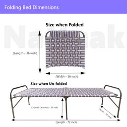 Nattnak Folding Bed for Sleeping Size 36 X 72 Inch A1 Niwar Space Saving Design Heavy Duty Round Metal Frame Portable Multipurpose Lightweight Multicolor image 2
