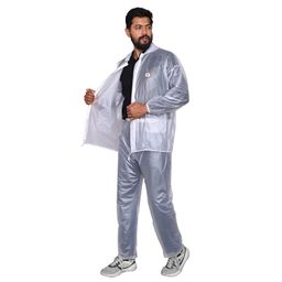 allextreme Kinder Universal Raincoat Water Resistant Rainsuit with Adjustable Hood Drawstring Hem Set of Top & Bottom with Carrying Pouch (White, XXL) image 1