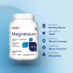 GNC Magnesium 370mg | 120 Veg Capsules | For Bone Strength, Muscle & Nerve Function, Stress Relief, Improved Sleep, Mood Elevation, Essential Mineral for Calcium Absorption & Cell Function image 2