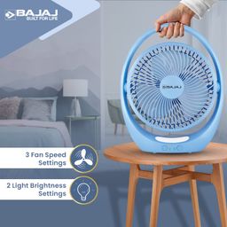Bajaj Pygmy Go 178MM Mini Fan with LED Lighting | Rechargeable | USB Charging | 4-hours Battery Backup | 3 Speed | 2-Light Brightness Setting | High Speed | Portable【Blue】 image 4