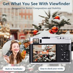 lecran 4K Digital Camera with 48MP, Flash & Viewfinder - Portable Vlogging Camera with 32GB Memory Card & Lanyard image 3