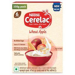 CERELAC Baby Cereal | No Refined Sugar | Wheat Apple for 6-24 months baby | Omega 3 Iron Protein Calcium Vitamin D for babies | Instant Infant Cereal | Travel Friendly | 350g image 1