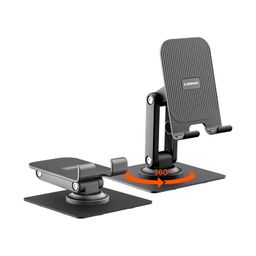 Ambrane 360° Rotation, Foldable Design Mobile Stand with Stable Metalic Round Base, Multiple Height & Angle adjustments Compatible with Smartphones, Tablets, Kindles & iPad (Twistand 360, Black) image 1