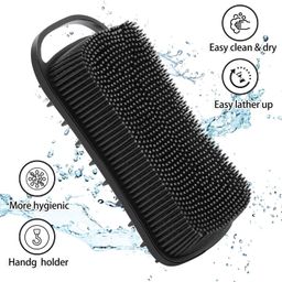 Zollyss Silicone Body Scrubber, 2 in 1 Shower and Scalp Massager Shampoo Brush, Soft Silicone Loofah for Sensitive Skin, Double-Sided Body Brush, Lathers Well, Gentle Exfoliating (Black) (Pack Of 2) image 5