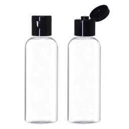 grab kart 50 ml Empty Clear Plastic Bottles Refillable Travel Size Containers Small Squeeze Bootles with Black Flip Top Cap for Lotions, Creams, Shampoo Toiletries - Pack of 2 (50ml) image 1