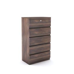 furniva Sera 5 Drawer Chest of Drawers | Engineered Wood | Secure Lock Organizer | Multipurpose Storage for Valuables, Skincare, Bedding, and Seasonal Clothes (Mocha Walnut - Matte Finish) image 5