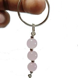 Natural Rose quartz Beads Keychain Tree of life Crystal Keychain - Crystal Key Chain - Gemstone Key Ring image 3