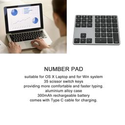 sorandy Bluetooth Number Pad, Wireless Numeric Keypad 35 Keys, Rechargeable Type C Numpad for Laptop Desktop, PC, Notebook, BT5.0 Slim Keys for Data Entry, Financial Accounting image 3