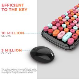 igear i GEAR KeyBee Retro Typewriter Inspired 2.4GHz Wireless Keyboard and Mouse Combo with USB Support, Single Nano Receiver, Round Keycaps, Cleaning Brush (Black Pink) image 3