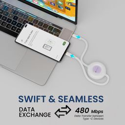 Portronics Upgraded Konnect Recoil 100W Type C to Type C Retractable Cable,Pd Fast Charging,Retractable Charging Cable,Fast Data Transfer,Compatibility with iPhone 15 Series&Type C Smartphones,?White image 4