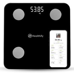 HealthifyMe Smart Scale | Track 11+ Key Body Metrics | 1 Month HealthifySmart Plan | Data Driven Smart Weight Loss with HealthifyMe Smart Scale | Black image 1