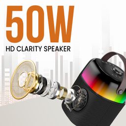 Portronics Dash 4 50W Wireless Bluetooth Party Speaker with Karaoke Mic, Upto 6 Hours Playtime, HD Sound, Bass Boost Technology, EQ Modes, 360° RGB Lights, BT 5.3v, AUX in, Type C Charging(Black) image 4