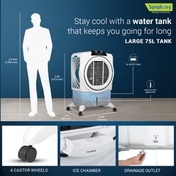 Symphony Sumo 75 XL Desert Air Cooler For Home with Honeycomb Pads, Powerful +Air Fan, i-Pure Console and Low Power Consumption (75L, White) image 5
