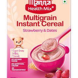 Manna Health Mix Instant Multigrain Cereal, Strawberry, Banana, Dates, with Milk. Made with Real Fruits and 7 Supergrains and Millets. No Added Sugar, No Artificial Colour, Flavours 200g image 1