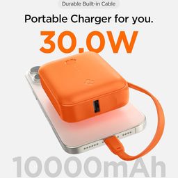 Spigen ArcPack 10000mAh Power Bank with Built-in USB-C Cable,30.0W Fast Charging, 1 Type-C Cable, 1 Type-C Port, 1 USB-A Port - (ABS + PC | Spigen Orange) image 2
