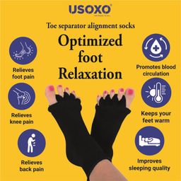 USOXO Foot Alignment Socks I Cotton Finger Toe Separator I Easing Bunion Hammertoe And Arthritis Pain Relief I Improving Posture & Increasing Flexibility I Free Size | For Men & Women (Black) image 5