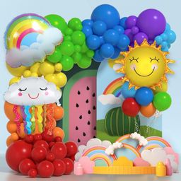 Party Propz Rainbow Theme Rubber Birthday Decorations Kit - 75Pcs, Rainbow Balloons| Sun Theme Birthday Decoration Items For Girls | Cloud Balloons for Decoration | Bday Decorations, Large Multicolour image 1
