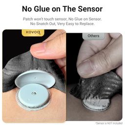Kovoq Freestyle Libre Sensor Covers, 25 Pack Adhesive Patches Waterproof & 1 Pack Reusable Hard Shell Cover, CGM Sensor Patches, No Glue on Sensor, Compatible with Libre 1&2, Black [25+1] image 3