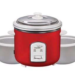 V-Guard Rice Cooker with Double Bowl BIS CERTIFIED 2.8 litres ||2 Cooking Pot|| Double layer outer body|| 1000 Watts 5-Year Heating Plate & 2-Year Product Coverage by V-Guard {2.8 L, Red -VRC2.8(2CB)} image 1