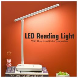 Pick Ur Needs ABS Foldable Rechargeable LED Desk Study Table Lamp with Touch Sensor 3 Level Color Brightness Dimmable, White image 1