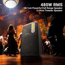 ZEBRONICS Epic Plus Party DJ Speaker, 480 Watts, Supports Bluetooth, USB, SD, AUX, Dual UHF Wireless MIC, Karaoke & Recording Function, Wired Mic Input & Controls, Black image 5