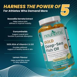Neuherbs Gold Deep Sea Omega 3 Fish Oil Capsules - 60 Softgels|1080 Mg Epa & 720 Mg Dha|Fish Oil 1800 Mg Omega With Vitamin E & D3 For Muscle,Brain & Joints Support|Lemon Flavour,1 Count image 3