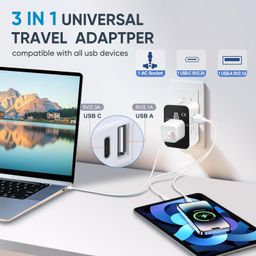 rts Universal Travel Adapter With Type C Usb-C,3 In 1 Universal Adapter Plug,Travel Accessories With 1 Usb,1 Usb-C With 2.4A,Travel Adaptor International All In One For Phone,Laptop,Mobile,Tablet image 2