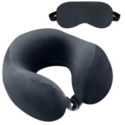 Billebon Extra Soft Memory Foam Luxury Travel Neck Support Rest Pillow with Soft Washable & Removable Cover, Multipurpose Comfortable Travel Pillow for Airplane (Grey with Eye MASK) image 1