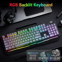 Aula T102 Gaming Keyboard and Mouse Combo | RGB Backlit Membrane Keyboard and Mouse | Wired Set for Windows PC Gamers (Black Panel | Grey Keycaps) image 4