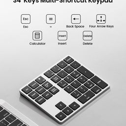 Kisnt Bluetooth Number Pad for Laptop, Wireless Rechargeable Numeric Keypad 34 Keys External Numpad Portable 10 Key USB Keypad for Apple Mac iMac MacBook Pro/Air, Windows PC image 3