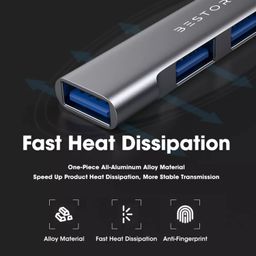 bestor 4-in-1 USB Hub, Portable USB Splitter with 4 Ports, Mini Docking Station with 5Gbps Fast Data Transfer, Multi USB Hub for Laptop, MacBook, iMac, Surface Pro image 4
