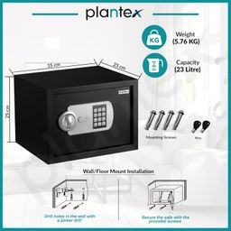 Plantex Safe Locker for Home/Electronic Safety Locker with Master & User PIN Code Access with Emergency Key/Hotel Safe Box/2 Years Warranty By Plantex/23 Litres - Black image 3