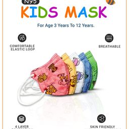 acuron N95 Ear Loop Style Kids Face Masks With Built-in Nose Pin | Soft Non-Woven Fabric Face Masks For Kids With 4 Layered Filtration (Multicolor, Pack of 50) image 2
