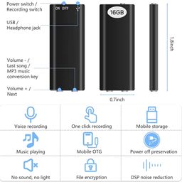 YIMBLI Digital Mini Voice Recorders -Small Hidden Spy Super Long Storage Capacity 16 GB | Date & Time Stamp | Easy to Use | Crystal Clear Sound Digital Recording Mp3 Player (Black) image 4