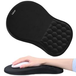 Tukzer Large Ergonomic Mouse Pad Wrist Support with Massage Design, Memory Foam, Non-Slip PU Base & Wrist Rest Pain Relief Mousepad for Desk, Gaming, Computer, Laptop, Home & Office (Hexa-Black) image 1