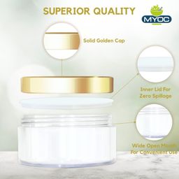 myoc Cosmetic Grade White Empty Plastic Storage Jar with Golden Top Lid Portable Refillable & Reusable Cosmetic Screw Cap Container for Face Cream Lip Balm with Inner Lid Zero Spillage 50gm Pack of 3 image 5