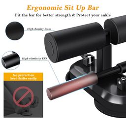 tarfepa Sit Up Assistant Device Bar for Floor, Portable Sit Up Exercise Equipment with 2 Strong Suction Cups and Adjustable Foot Holder, Abs Master for Home Workout, Black image 4