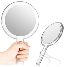 queekay Double-Sided Handheld Mirror with Stand 1X/10X Magnifying Mirror with Handle Clear Adjustable Handheld Mirror Round Makeup Hand Mirror for Women Girls Makeup Tools Accessories Home Travel Use image 1