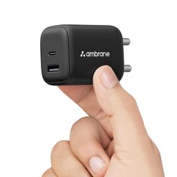 Ambrane 45W Dual Port GaN Charger, USB & Type C Port with QC & PD Technology Compatible with MacBook & Type-C Laptop Charging, iPhone, iPad, Samsung, Redmi, Mi, Oneplus, Oppo, Vivo (Charge 45, Black) image 1
