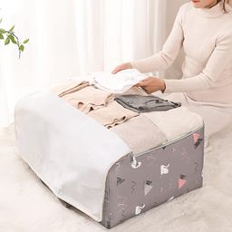 wolpin Non-woven Extra Large Size Underbed Storage Bag Waterproof (58 x 40 x 23 cm) - Zippered Closure & Handle Swan Print, Rectangular image 4