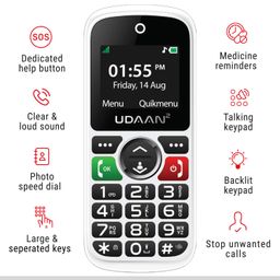 senior world Easyfone Udaan2 1.8" Display with 20+ Senior Citizen Friendly Features Like Loud Sound, Photo Speed dial, Simple menu, SOS, Incoming Call Restriction, Auto-Call Recording, Dual SIM, White image 2