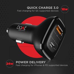 boAt Dual Port Qc-Pd 24W Fast Car Charger with 24W Fast Pd Charging & 18W Qc Charging Compatible with All Smartphones, Tablets & Laptops (Free Type C to Type C Cable), Black image 2